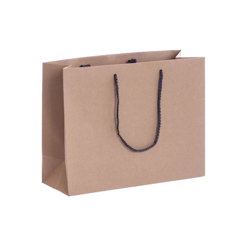 Pack of 25 Landscape Kraft Brown Paper Gift Bags With Grey Rope Handles