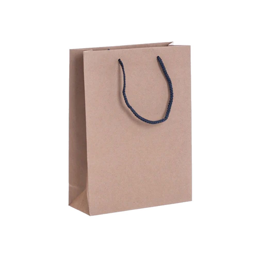 Pack of 25 Portrait Kraft Brown Paper Gift Bags With Grey Rope Handles