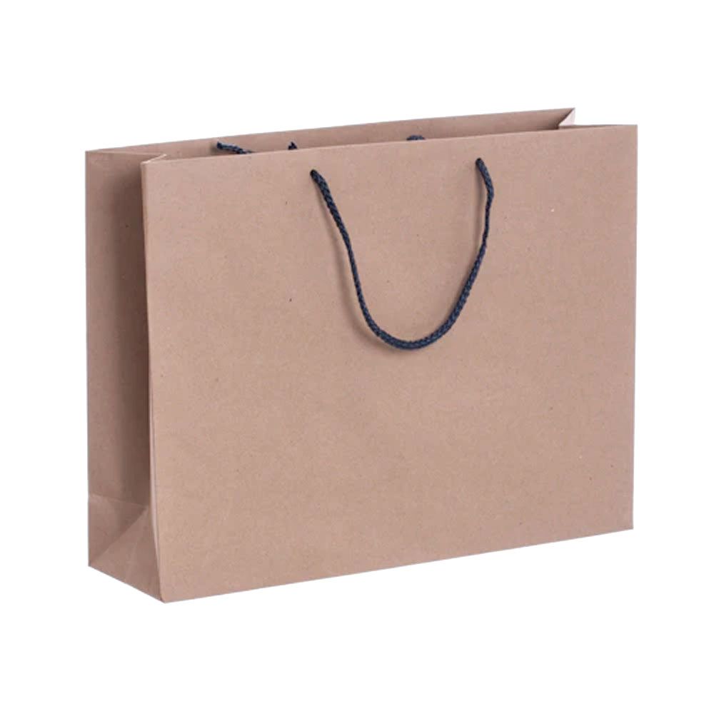 Pack of 25 Landscape Kraft Brown Paper Gift Bags With Grey Rope Handles