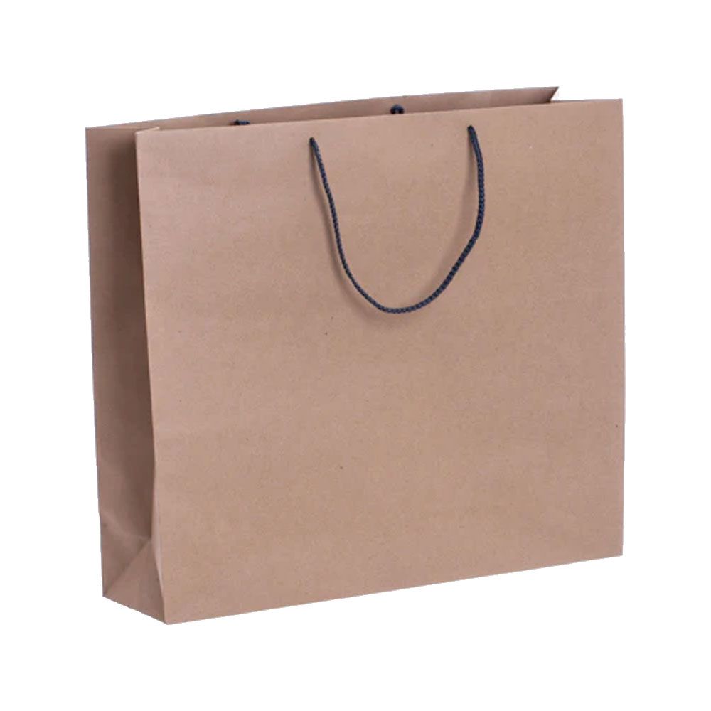Pack of 25 Landscape Kraft Brown Paper Gift Bags With Grey Rope Handles