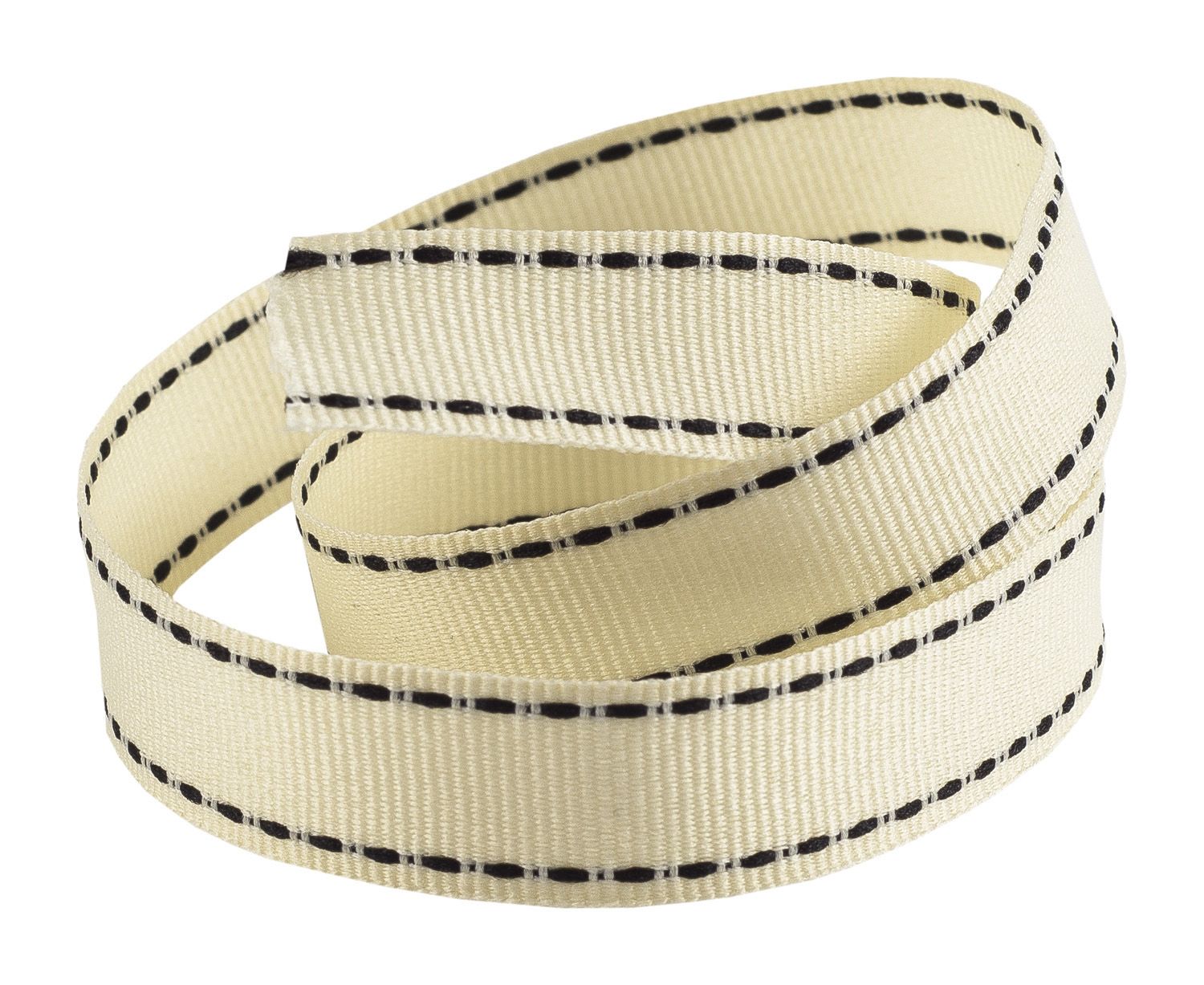 Cream Grosgrain Ribbon With Black Stitching 15 metres x 16mm