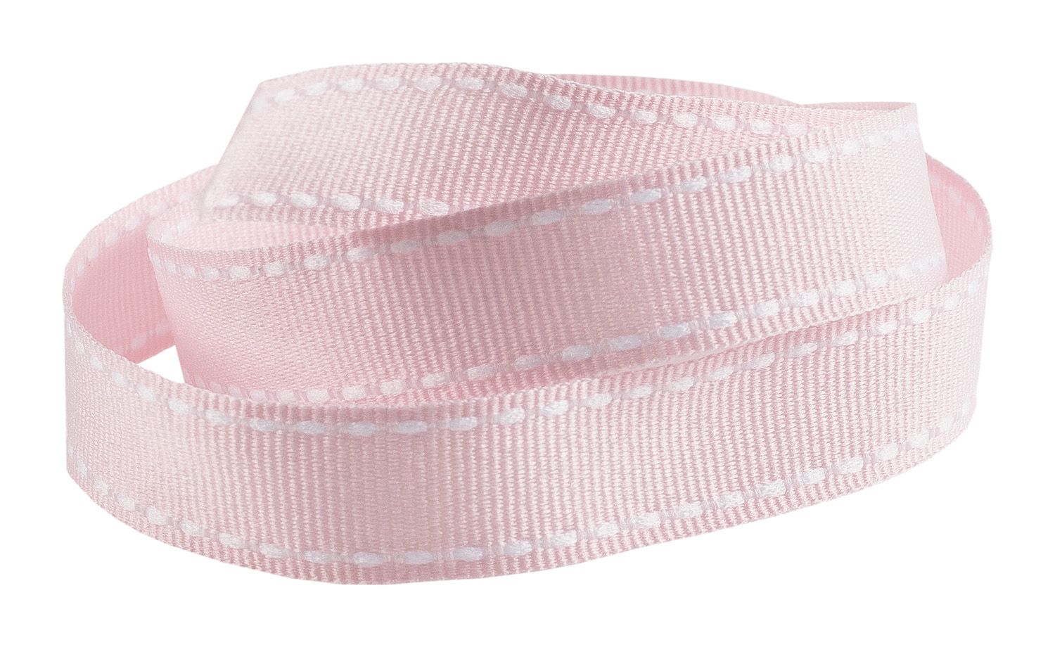 Baby Pink Grosgrain Ribbon With White Stitching 15 metres x 16mm
