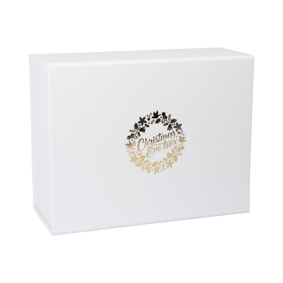 Deep White Christmas Eve Box with Gold Wreath Print