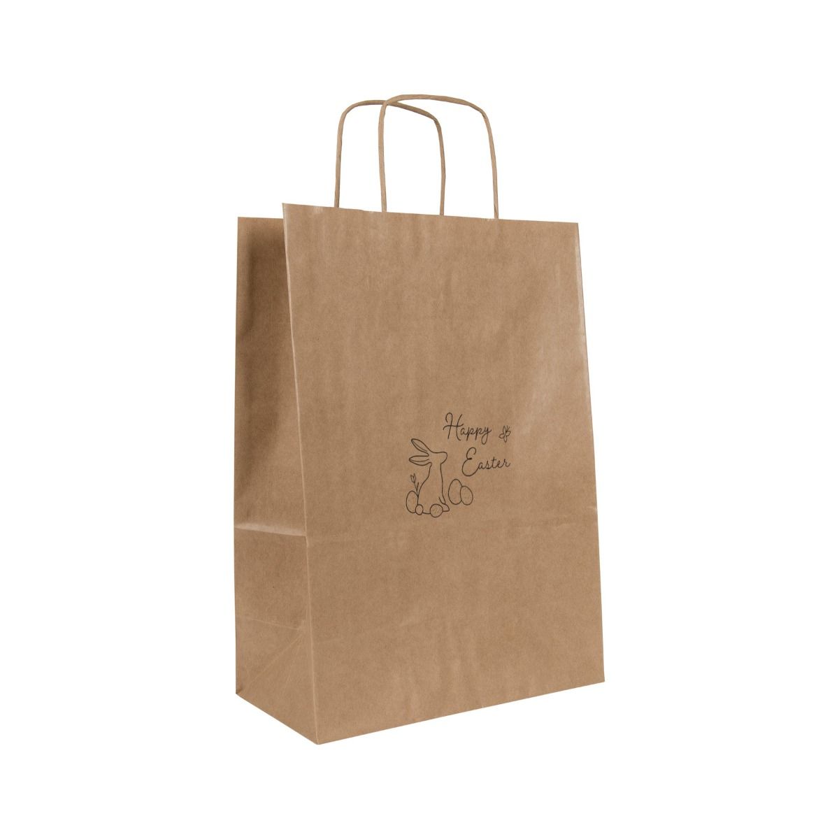 Medium Matt Black Printed Easter Bunny Kraft Brown Paper Bag with Twisted Handles
