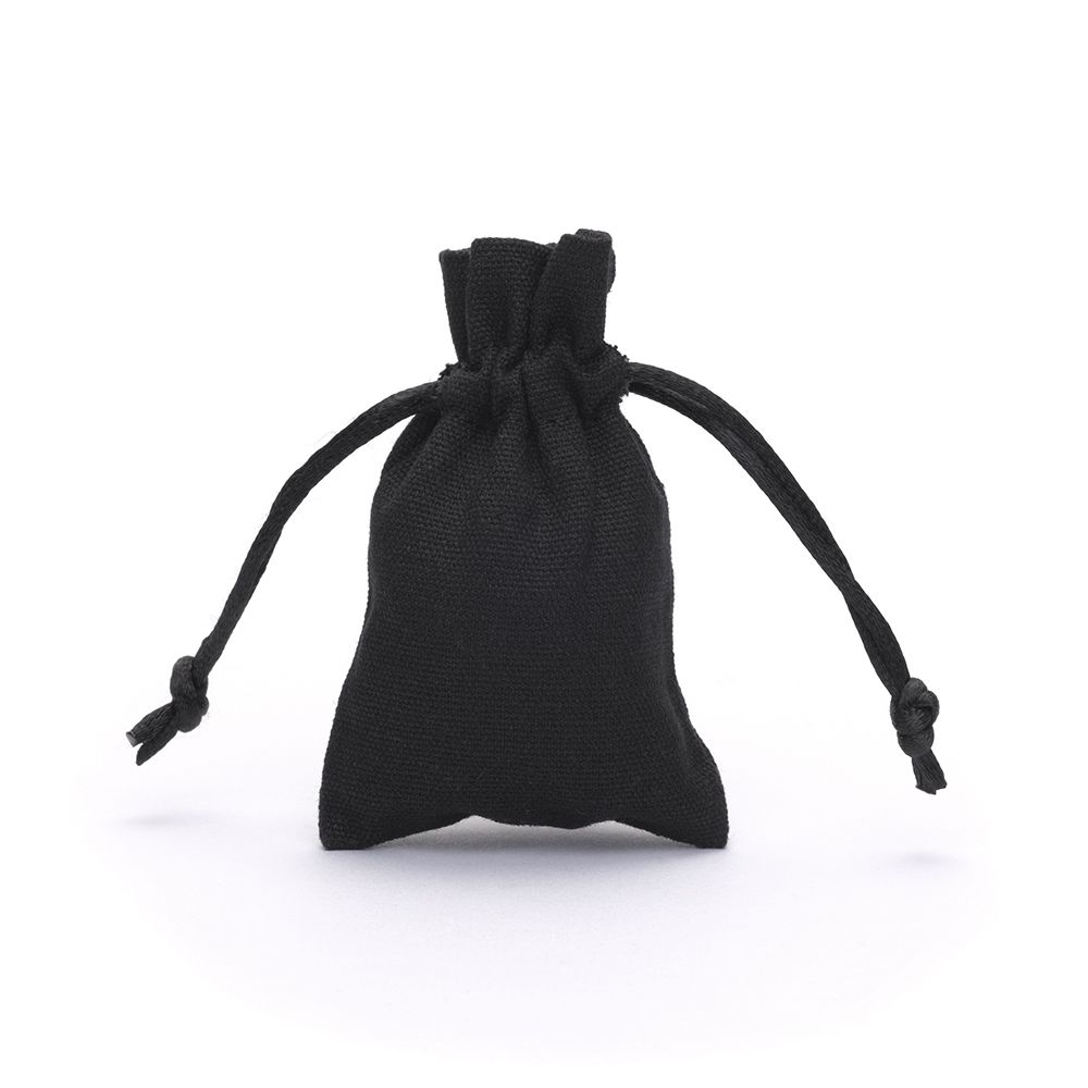 Small Black Cotton Bag With Silk Drawstring
