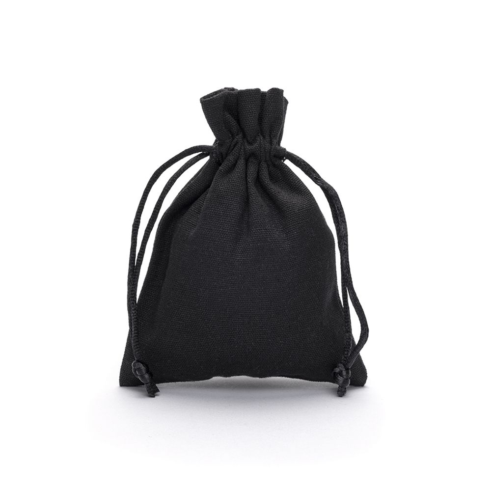 Medium Black Cotton Bag With Silk Drawstring