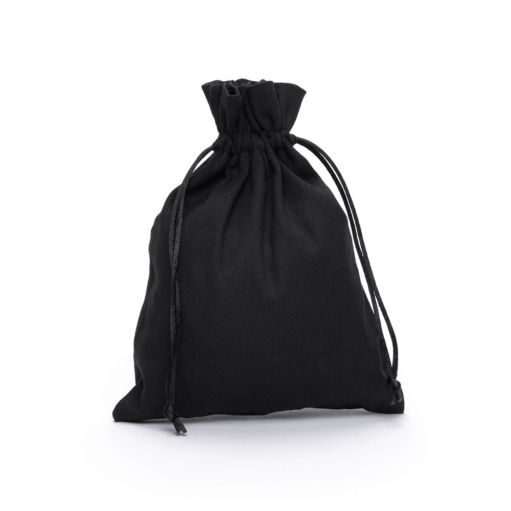 Large Black Cotton Bag With Silk Drawstring