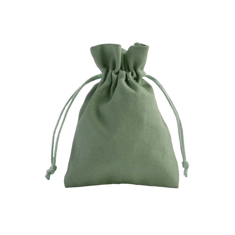 Medium Olive Cotton Bag With Silk Drawstring