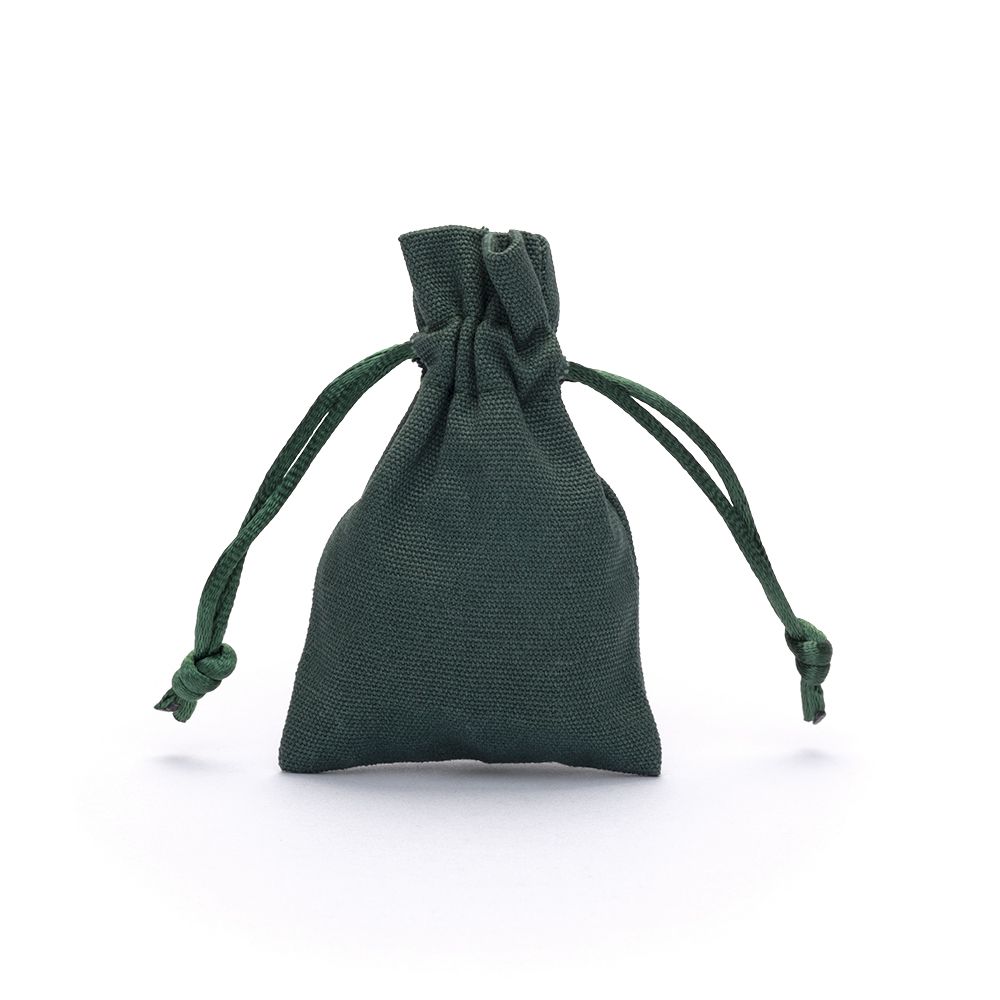 Small Dark Green Cotton Bag With Silk Drawstring