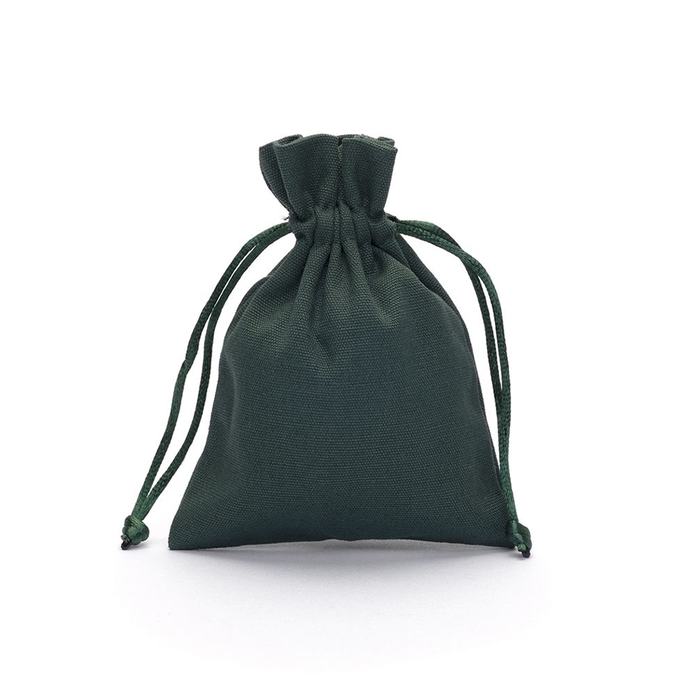 Medium Dark Green Cotton Bag With Silk Drawstring