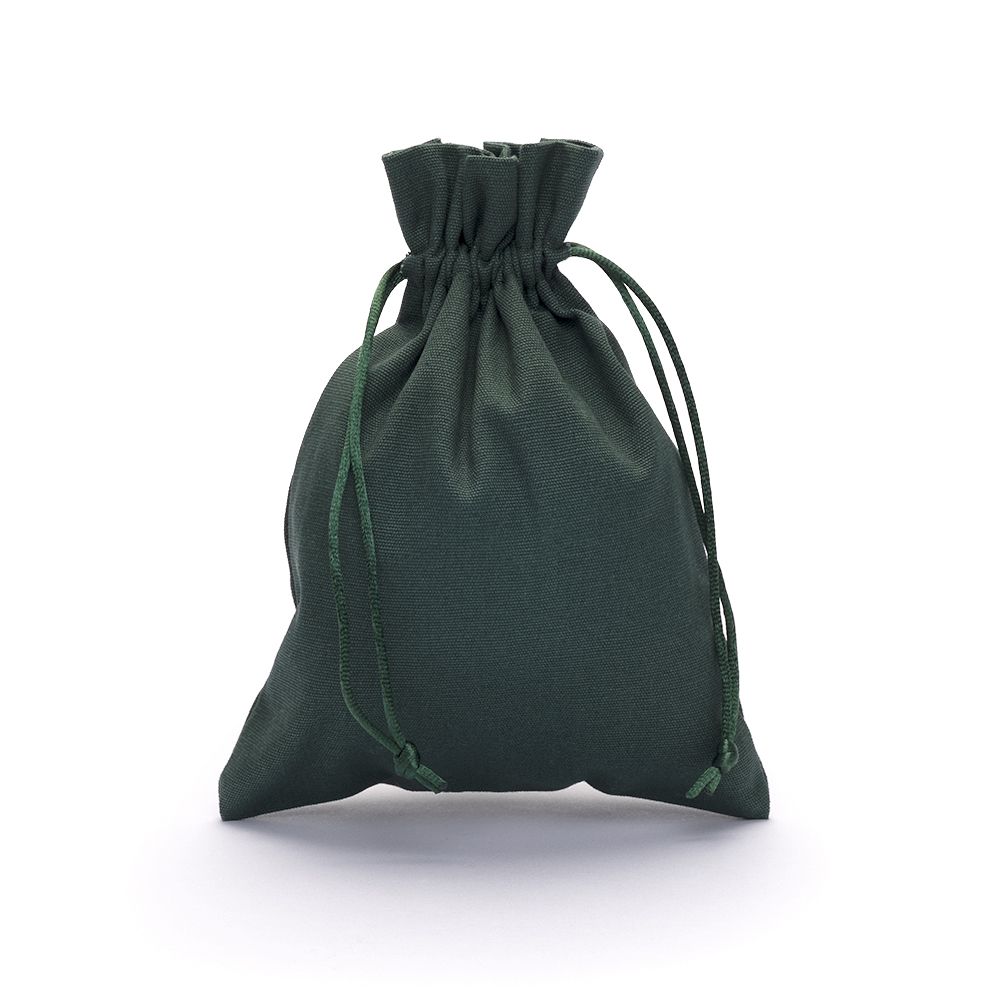Large Dark Green Cotton Bag With Silk Drawstring