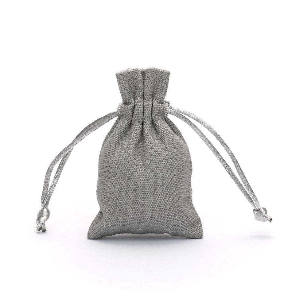 Small Grey Cotton Bag With Silk Drawstring