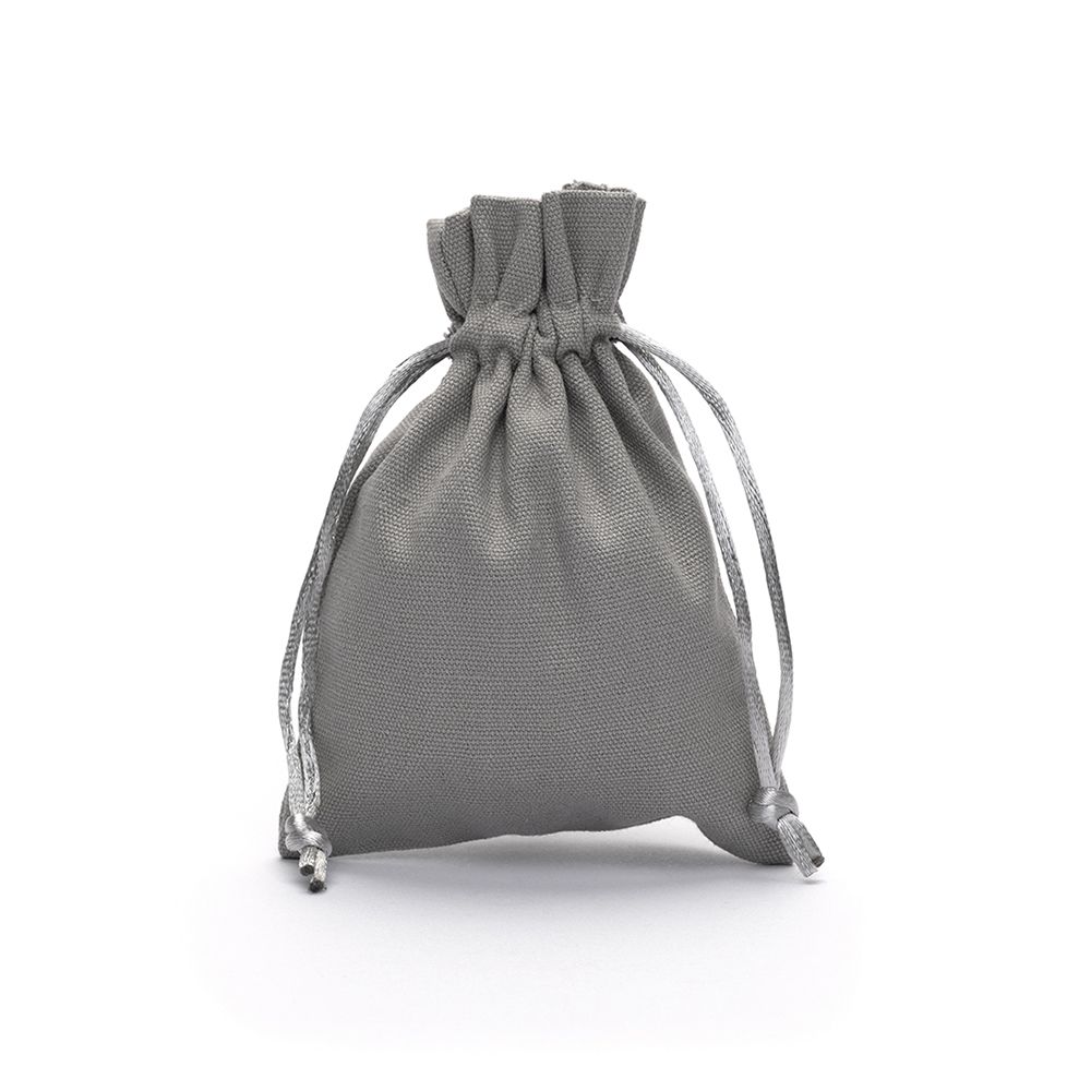 Medium Grey Cotton Bag With Silk Drawstring