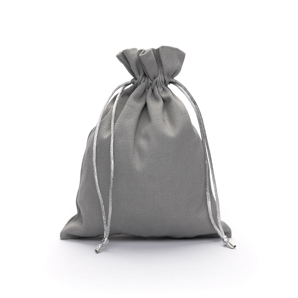 Large Grey Cotton Bag With Silk Drawstring