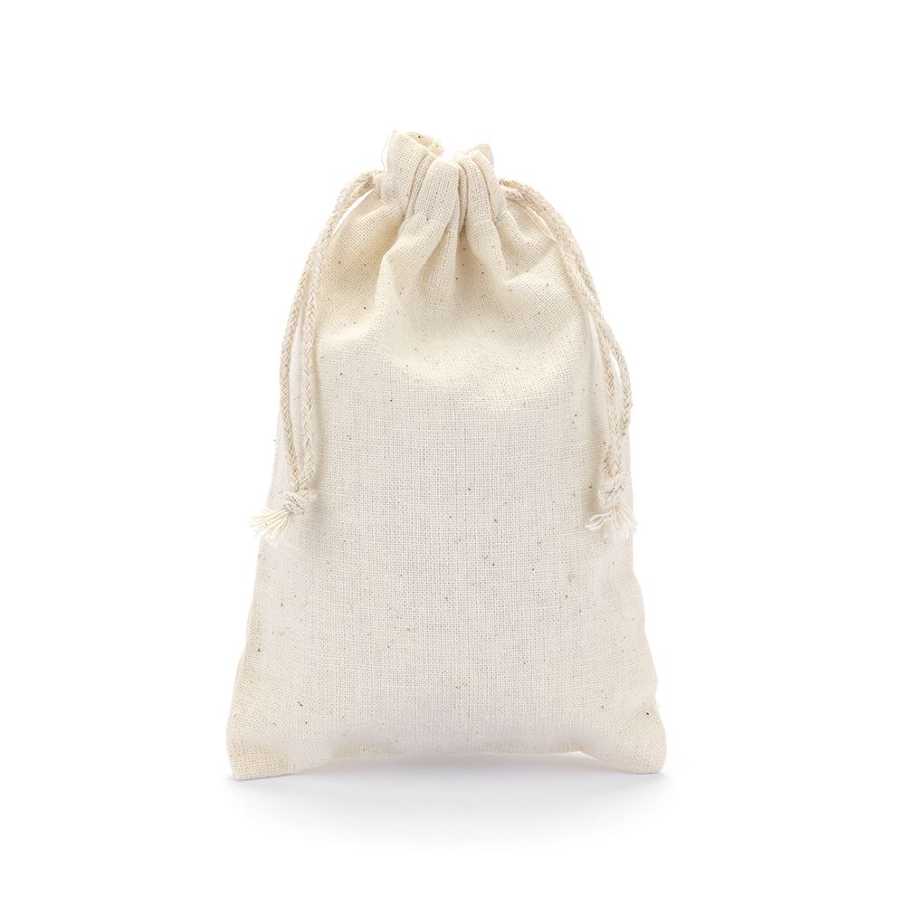 Medium Natural Cotton Fabric Bag With Cord Drawstring - Pack of 12