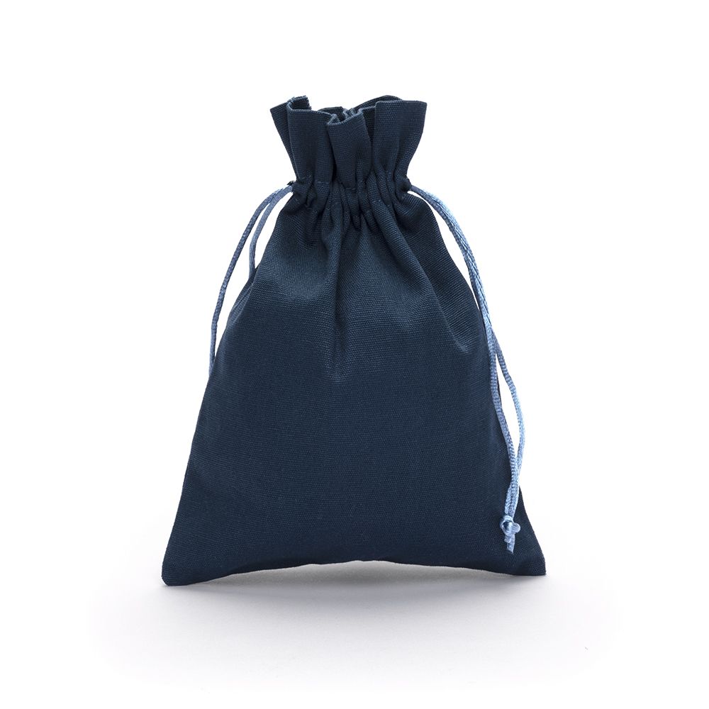 Large Dark Teal Cotton Bag With Silk Drawstring