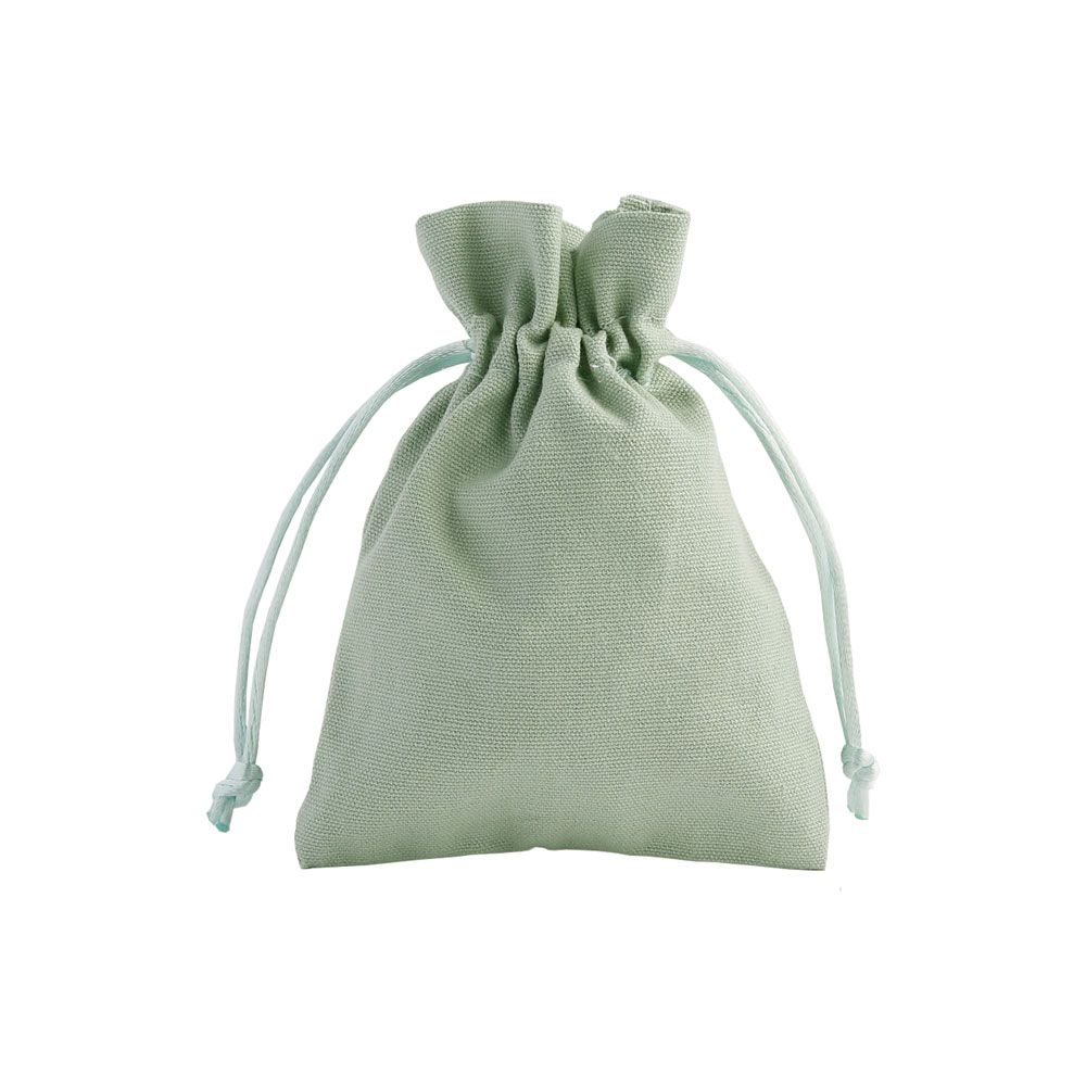 Medium Sage Green Cotton Bag With Silk Drawstring