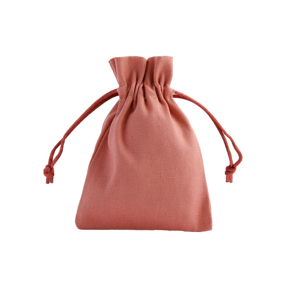 Medium Terracotta Cotton Bag With Silk Drawstring