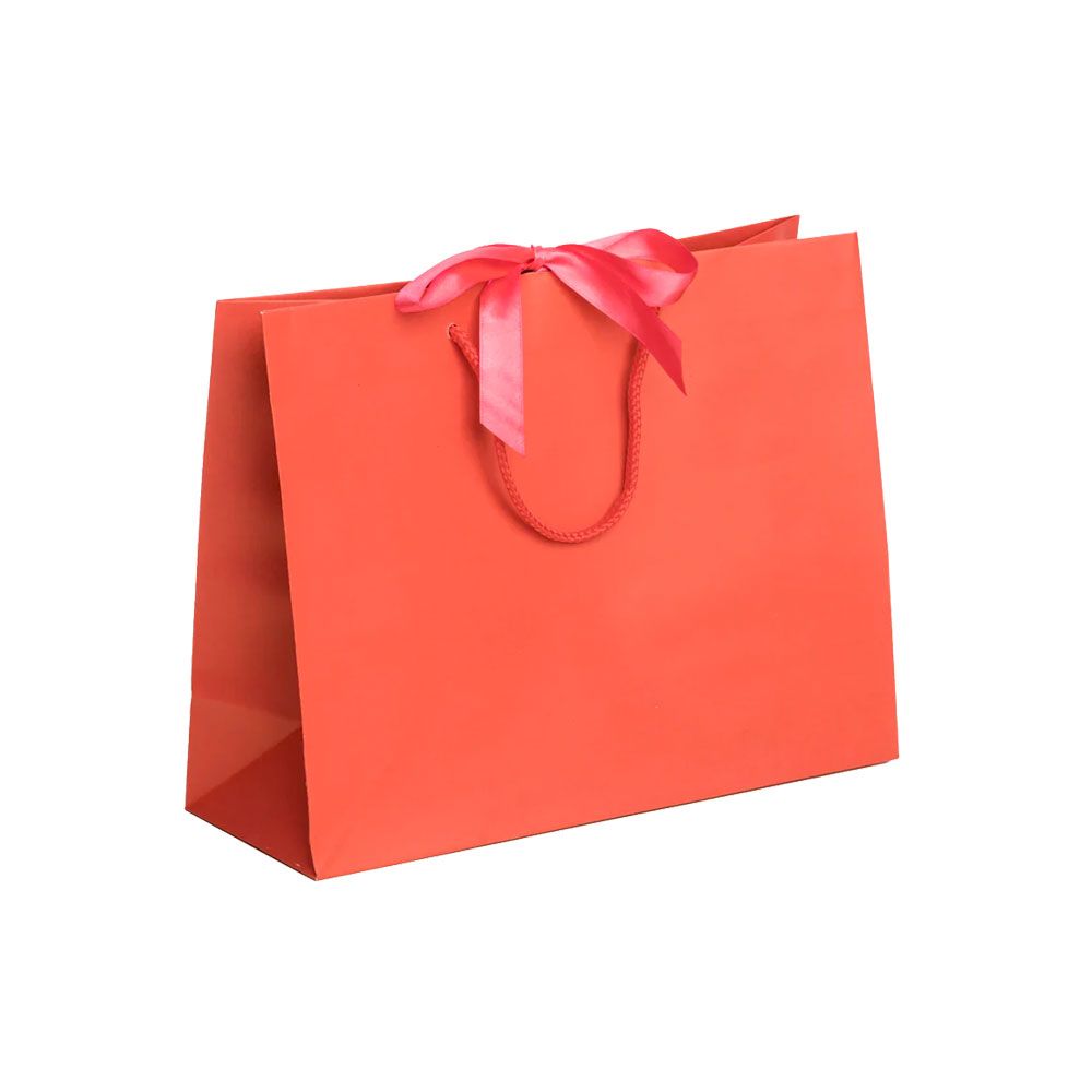Pack of 25 Medium Landscape Light Red Paper Gift Bags With Rope Handles and Ribbon