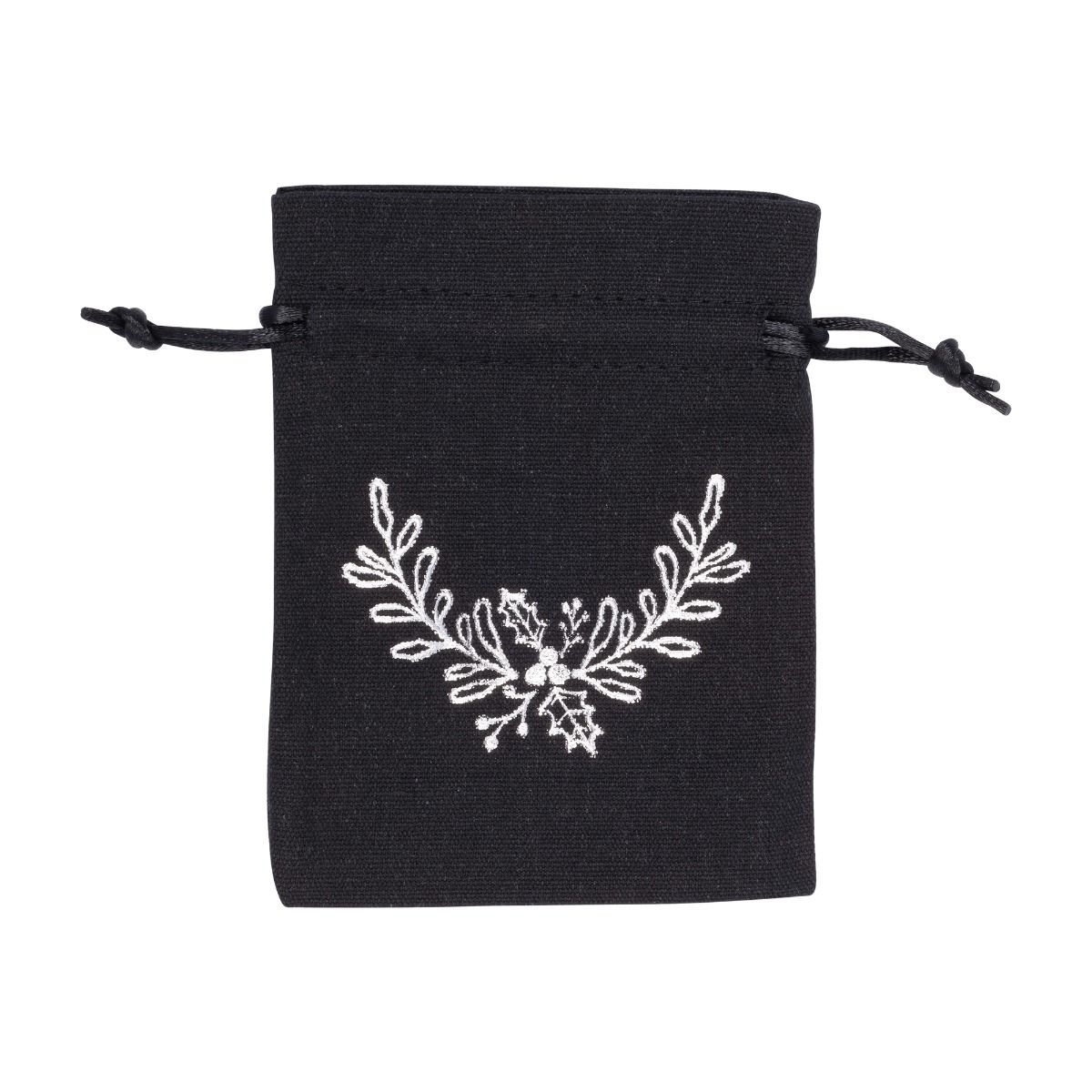 Medium Silver Holly Black Cotton Bag | 95 x 90mm