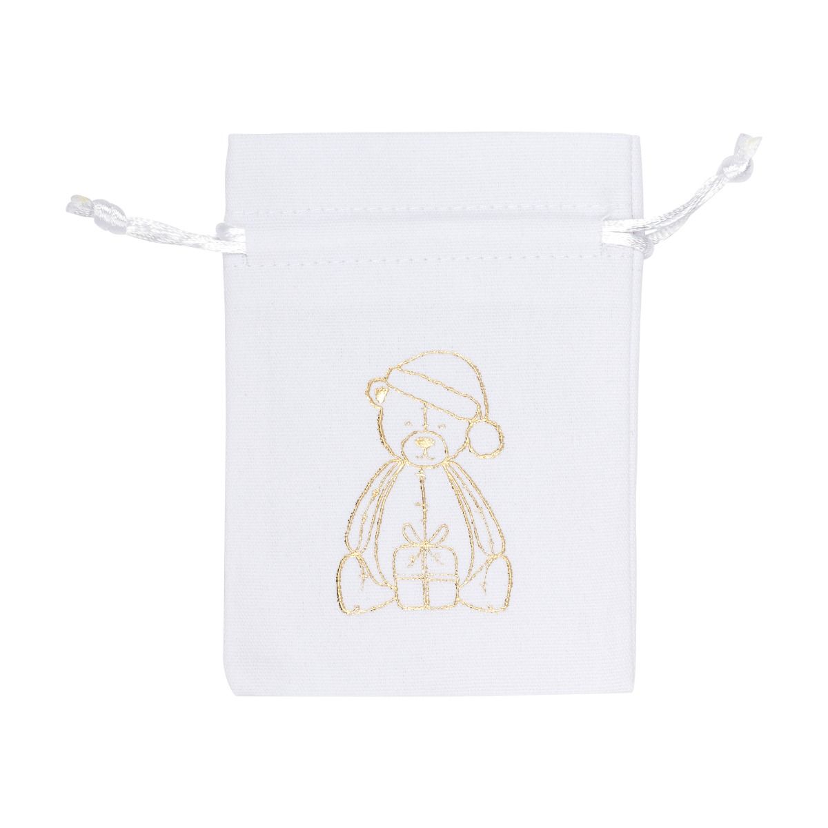Medium Gold Teddy Printed White Cotton Bag | 95 x 90mm