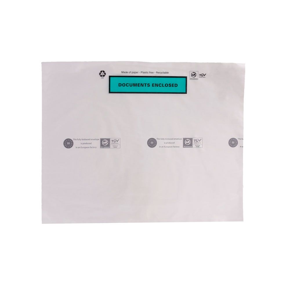 Plastic Free Document Enclosed Transparent Paper Wallets C4/A4 - Pack of 10