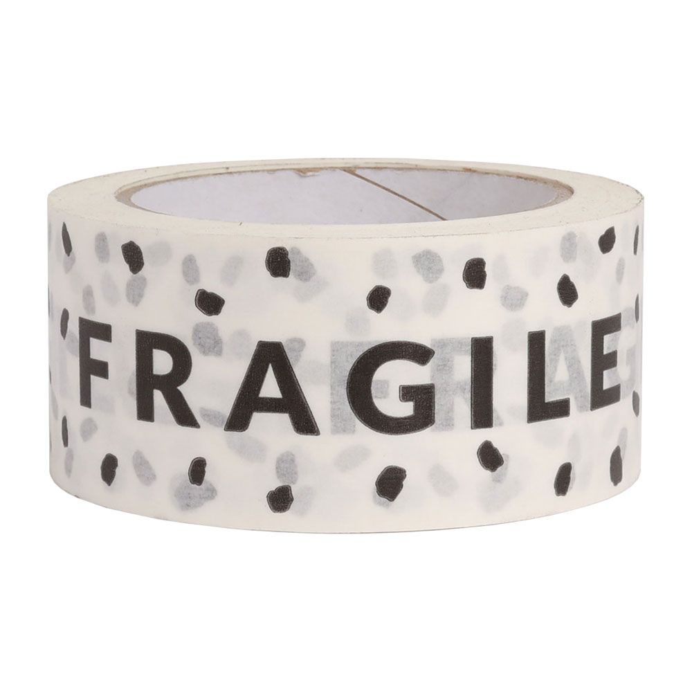 White Paper Tape with Black Fragile Text 50 metres x 50mm