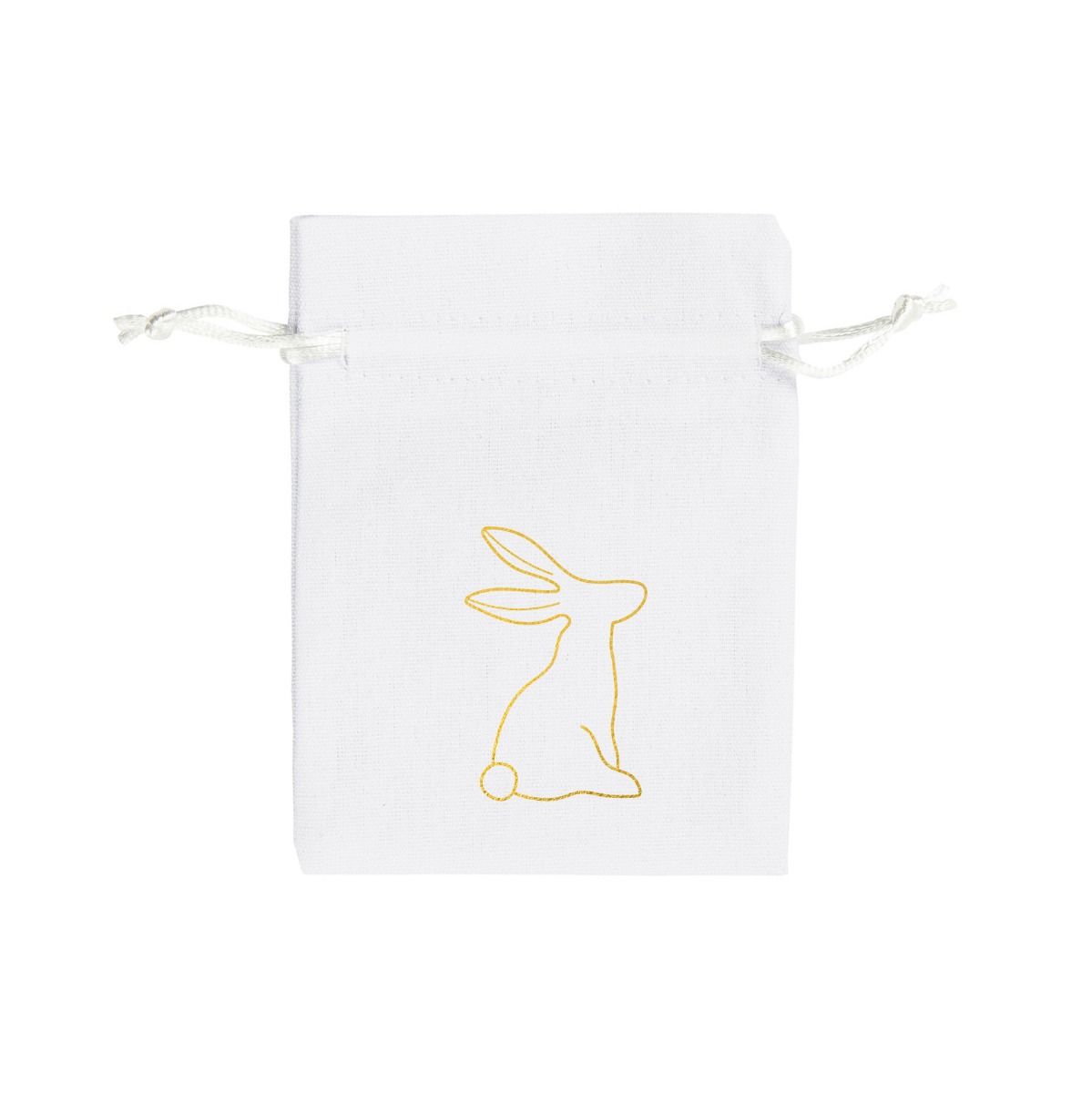 Medium Gold Bunny Easter Printed White Cotton Bag | 95 x 90mm