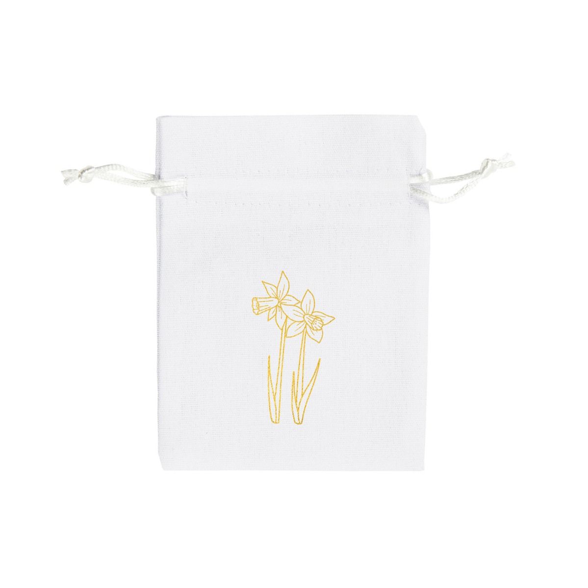 Medium Gold Daffodil Easter Printed White Cotton Bag | 95 x 90mm