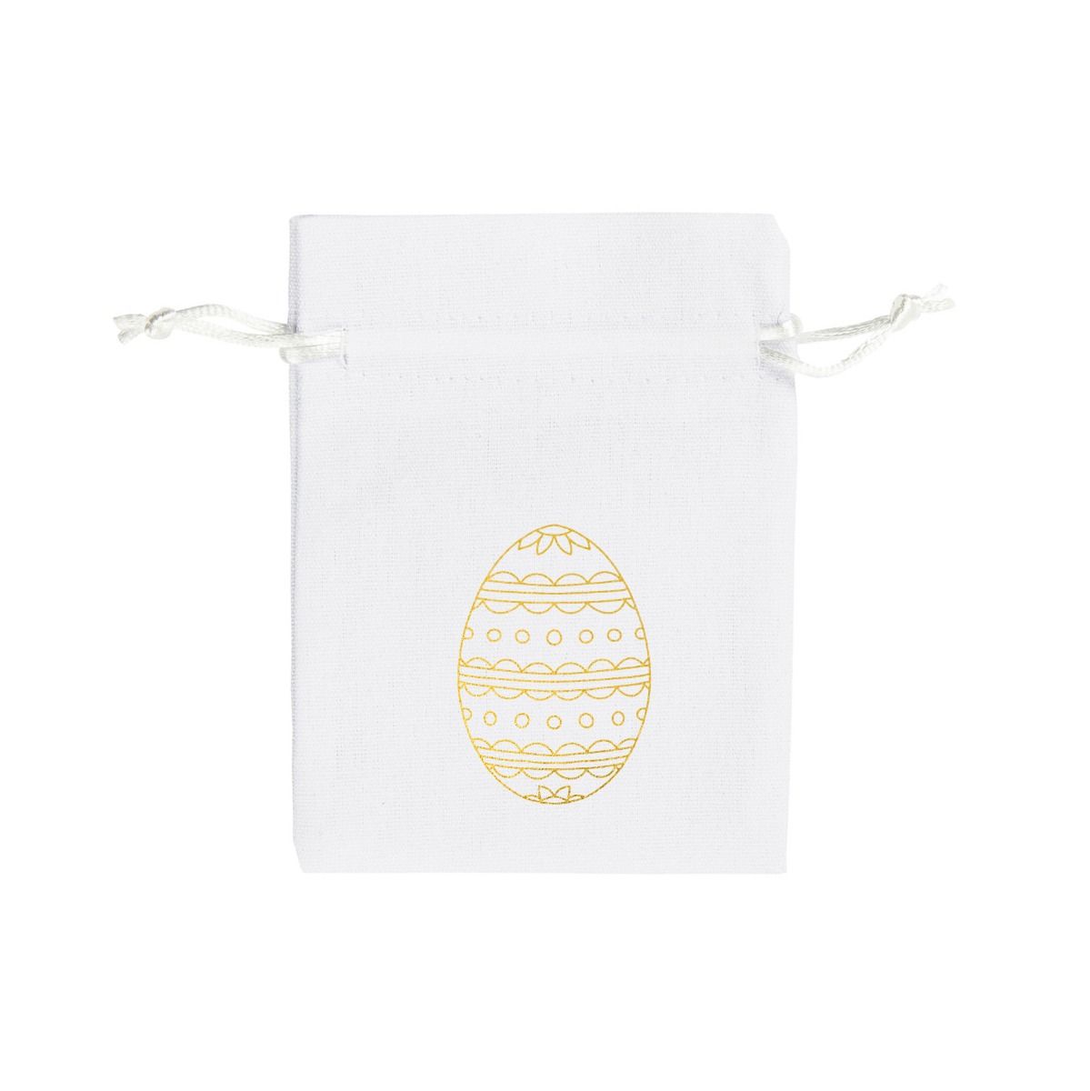 Medium Gold Egg Easter Printed White Cotton Bag | 95 x 90mm