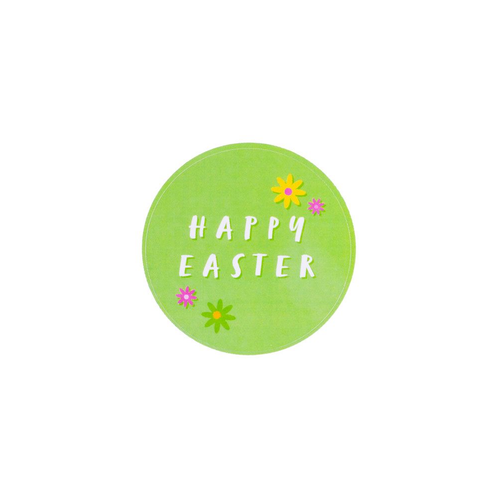 &#039;Happy Easter&#039; Flowers Green Stickers 44mm - Pack of 10