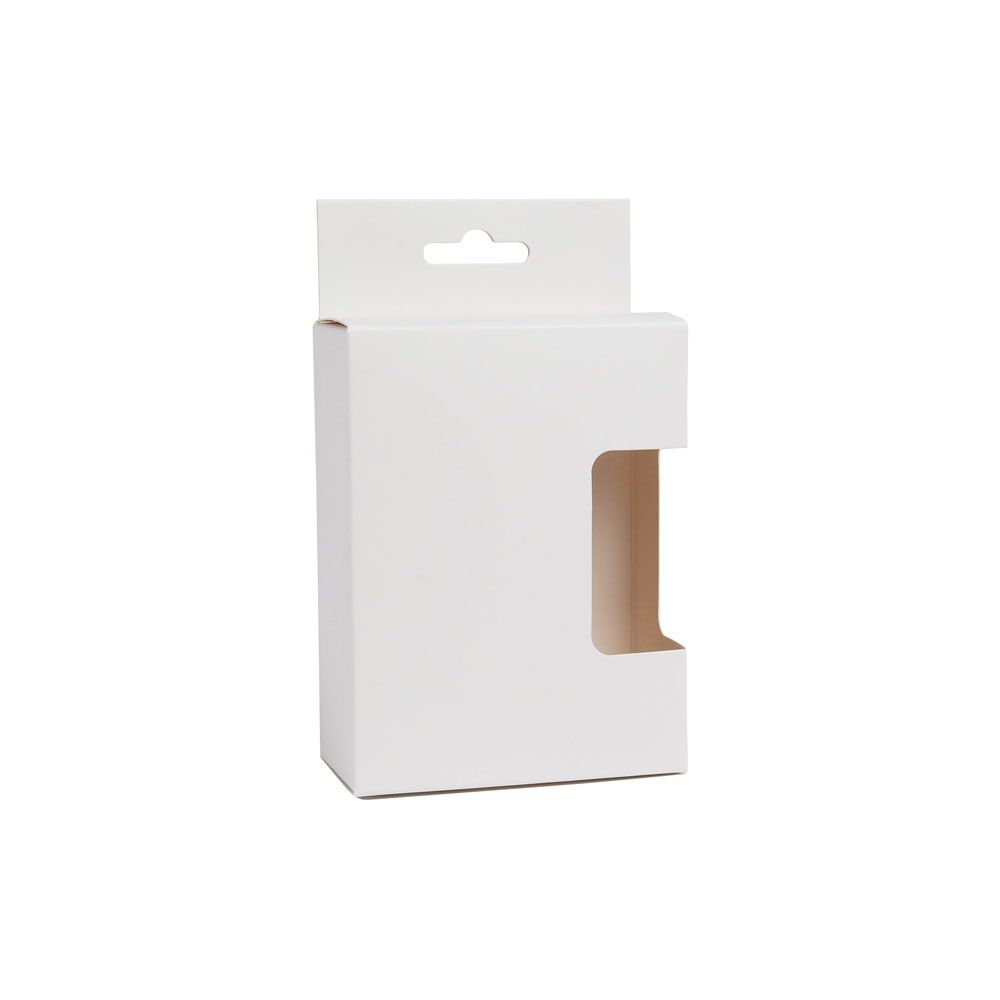 White Flat-Packed Retail Display Box with Hanger and Window