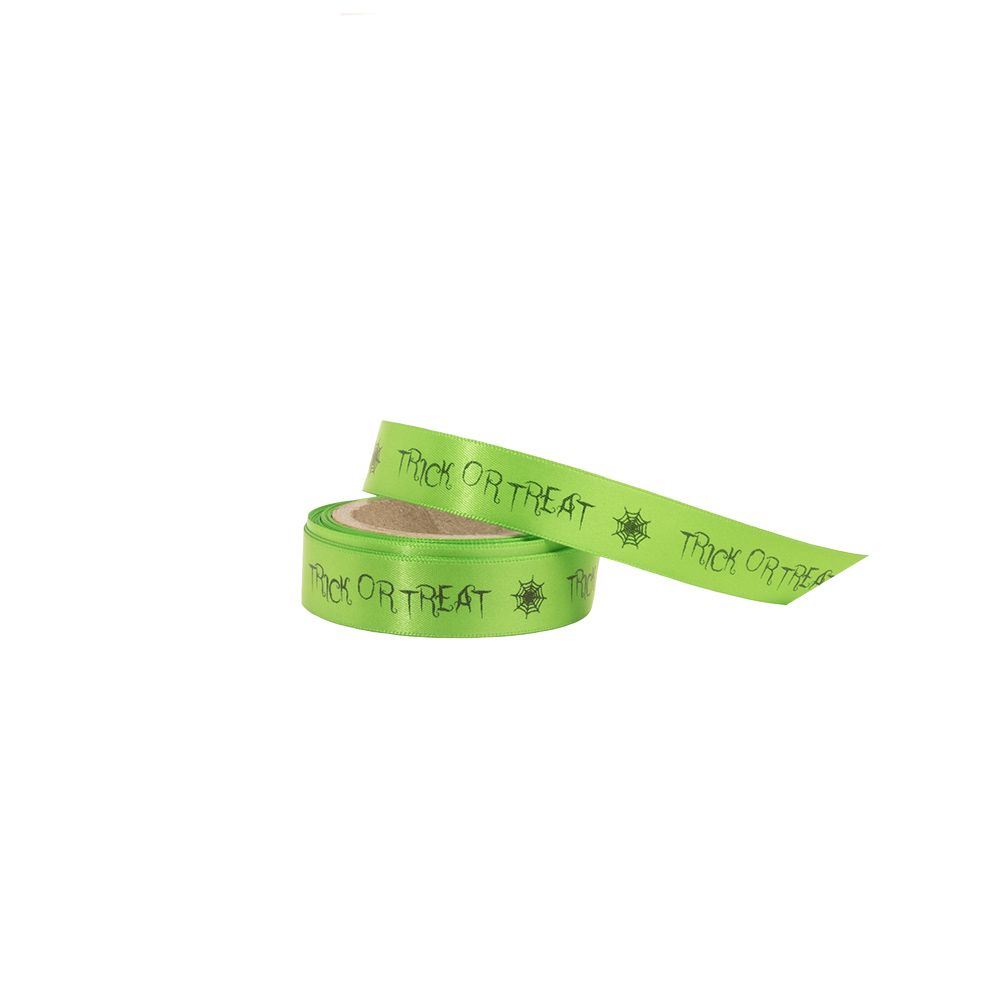Halloween Trick or Treat Green Double Faced Satin Ribbon 10 metres x 15mm