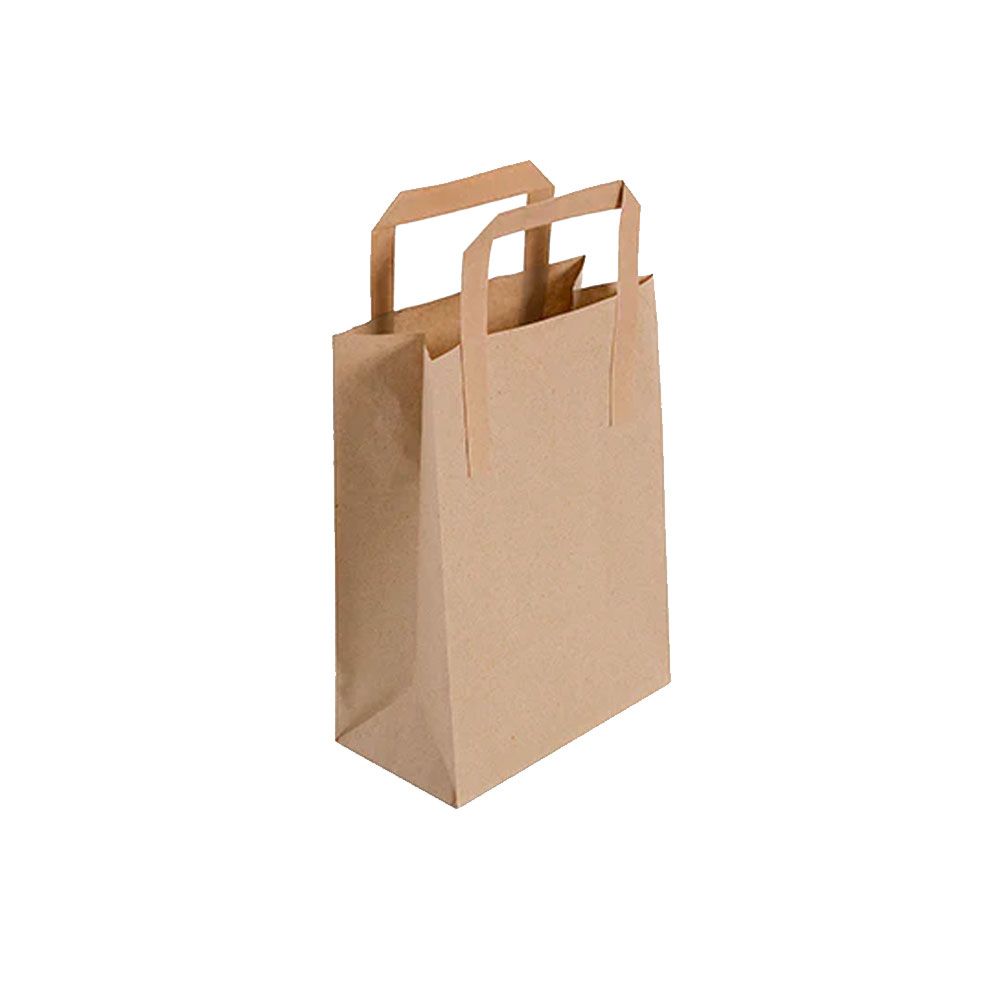 Pack of 250 Small Kraft Brown Takeaway Bags with External Handles