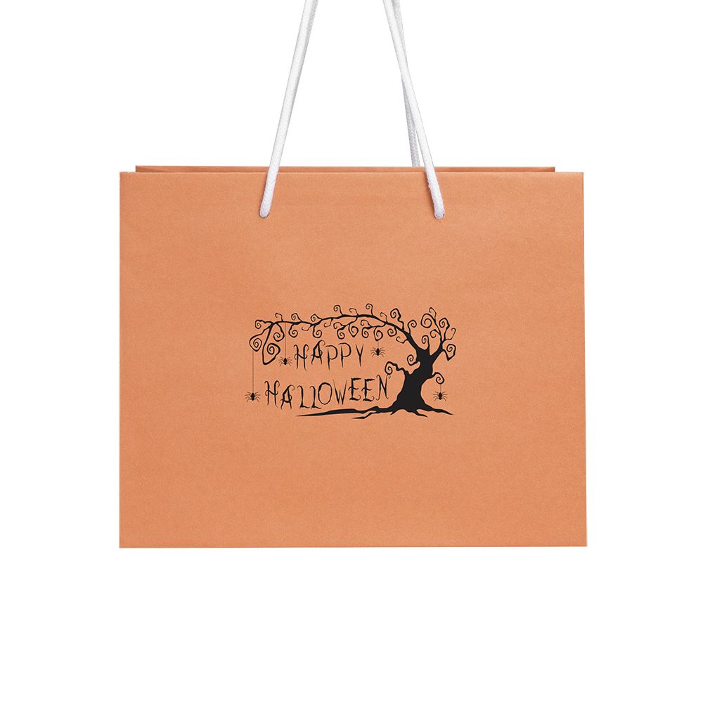 Halloween Medium Landscape Orange Paper Gift Bag with Spooky Tree design