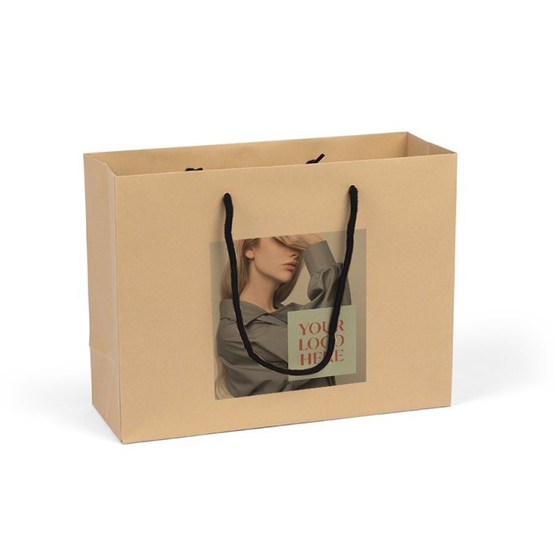 Digital Printed Large Landscape Kraft Brown Paper Gift Bag With Rope Handles