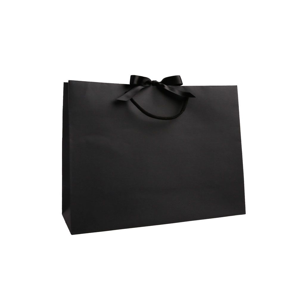 Large Landscape Black Paper Gift Bag With Rope Handles and Ribbon 