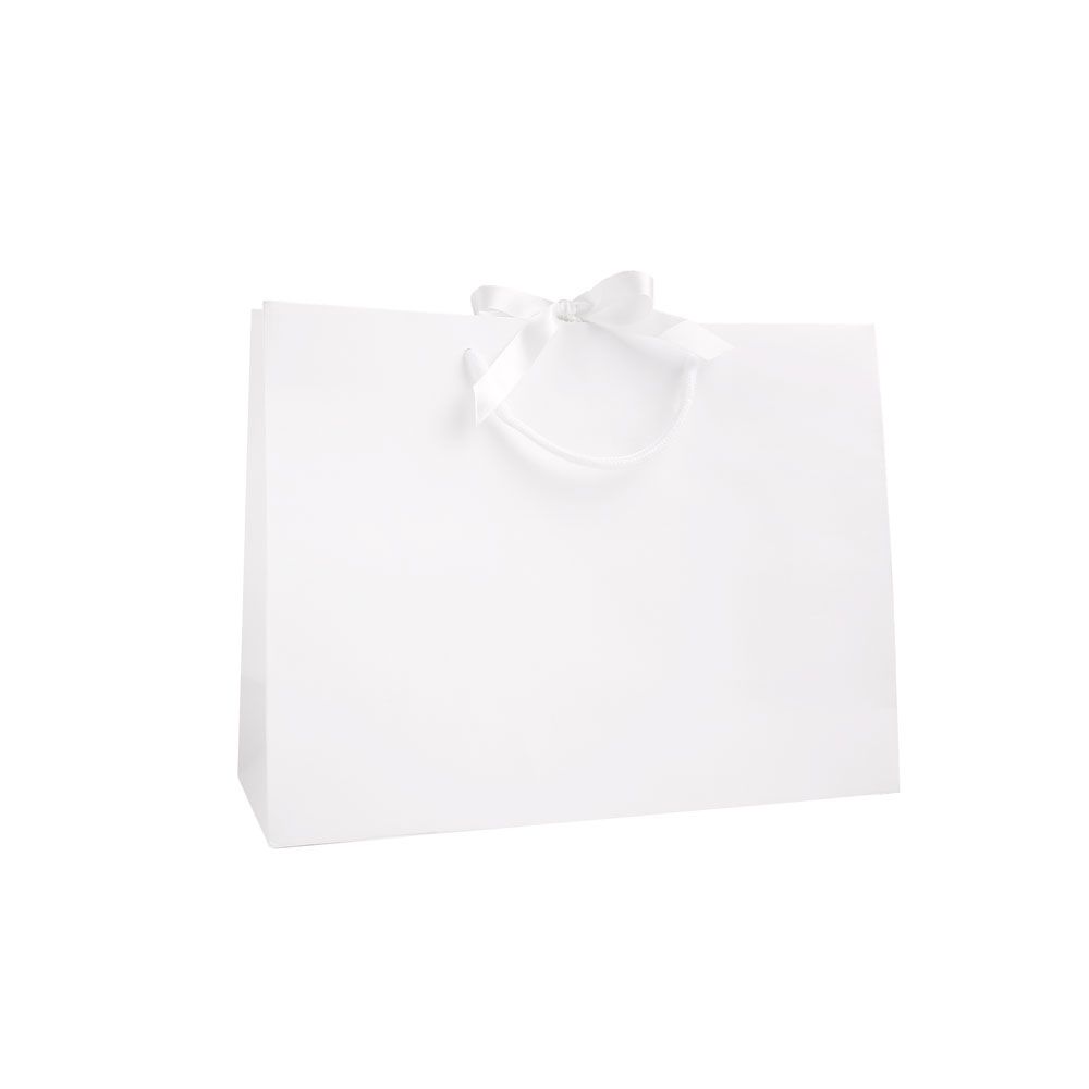 Large Landscape White Paper Gift Bag With Rope Handles and Ribbon 