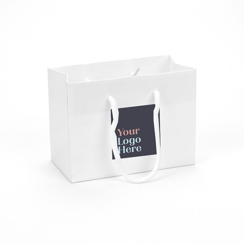 Digital Printed Small White Landscape Paper Gift Bag With Rope Handles