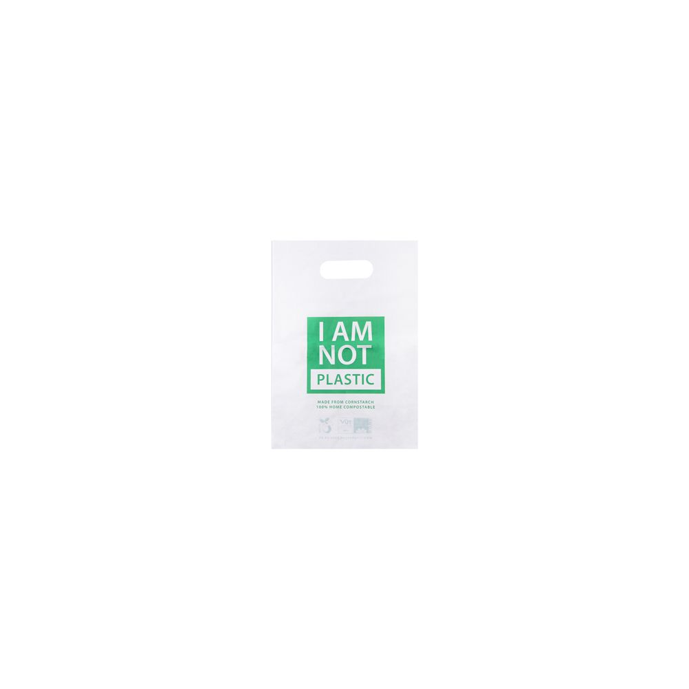 Small 100% Compostable Die-cut Handle White Carrier Bag