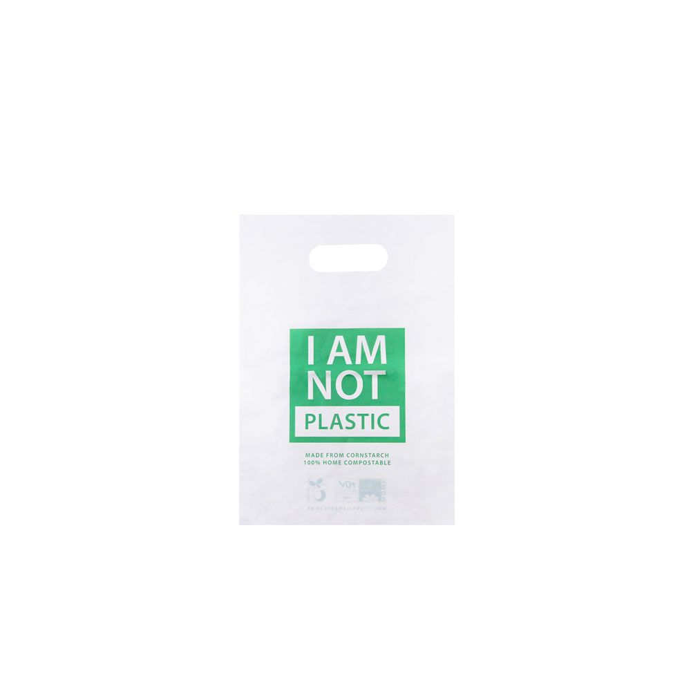 Medium 100% Compostable Die-Cut Handle White Carrier Bag