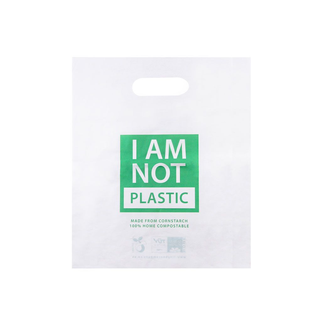 Large 100% Compostable Die-Cut Handle White Carrier Bag
