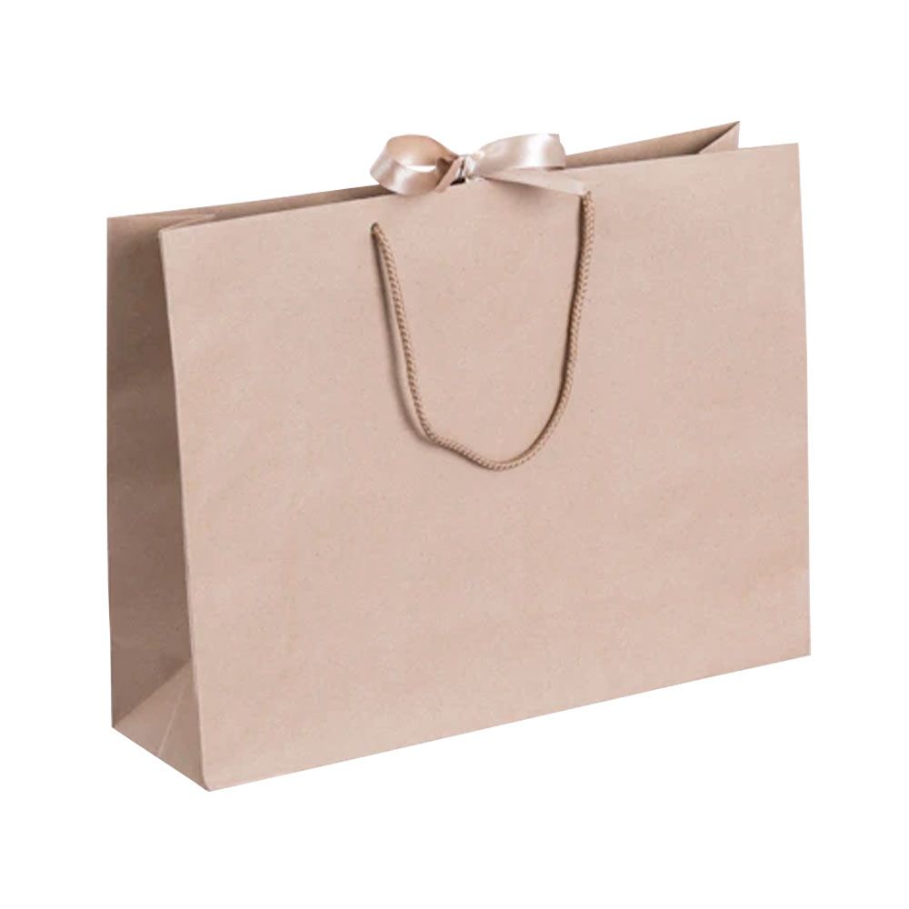 Pack of 25 Large Landscape Kraft Brown Paper Gift Bags With Rope Handles and Ribbon