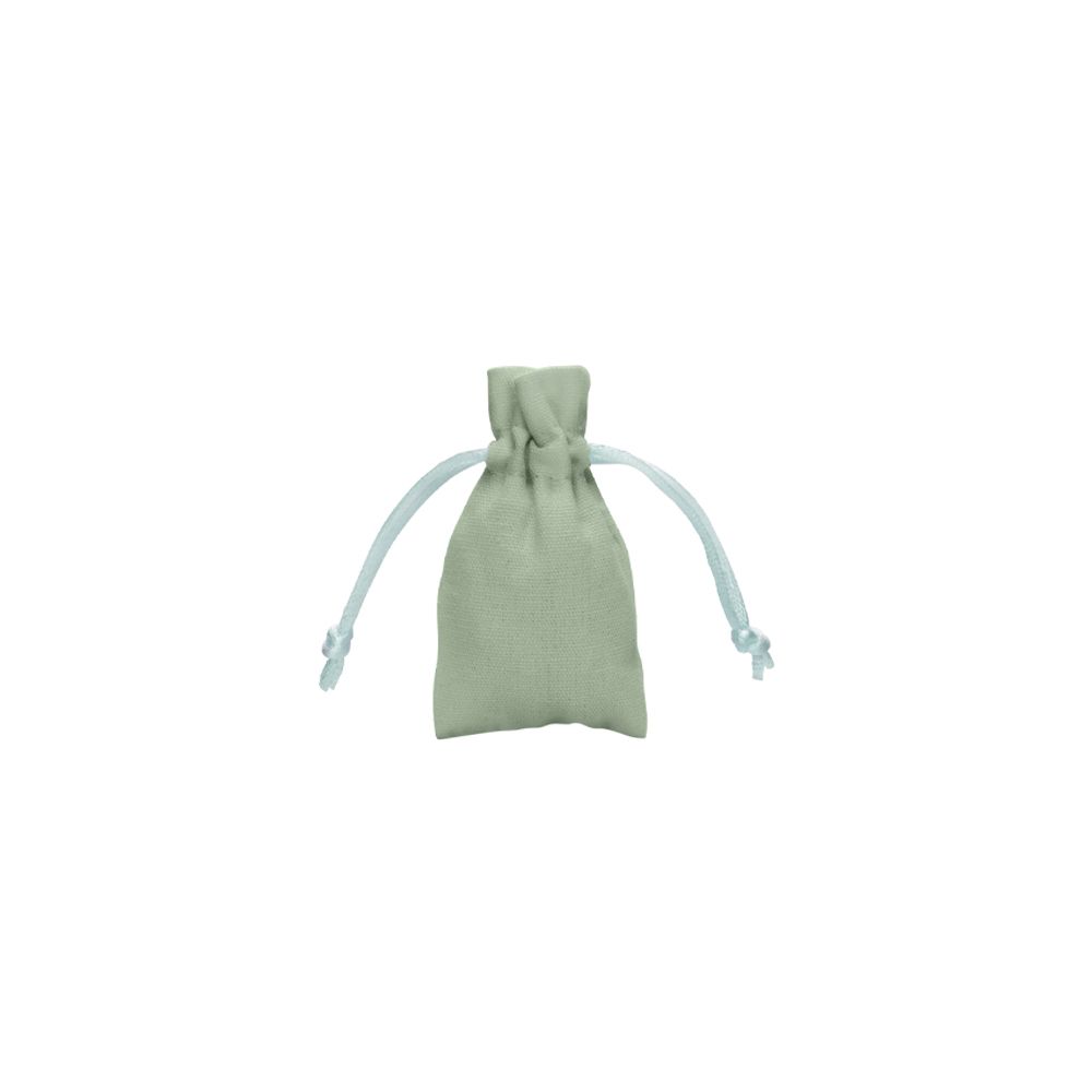 Small Sage Green Cotton Bag With Silk Drawstring