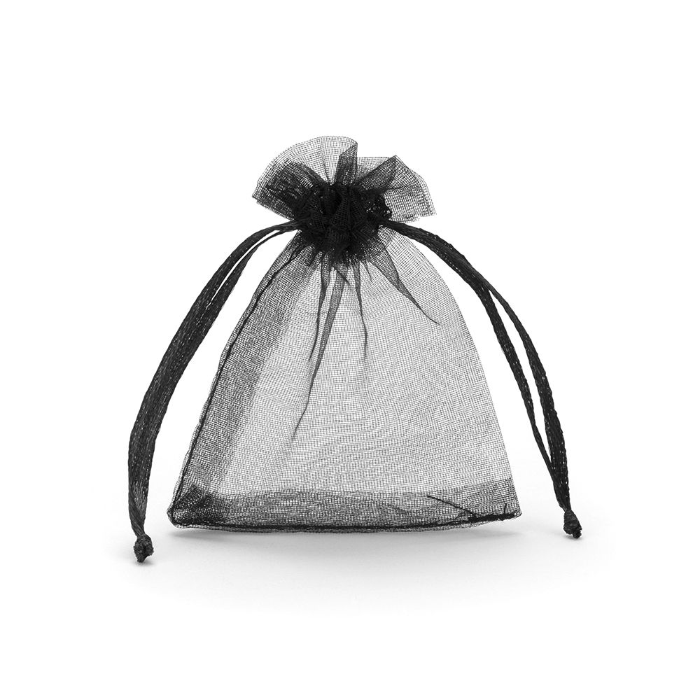 Small Black Organza Pouch With Ribbon Drawstring