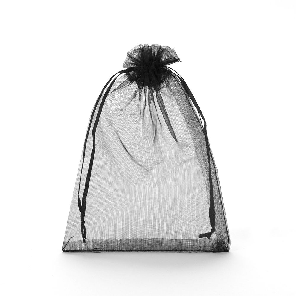 Large Black Organza Pouch With Ribbon Drawstring