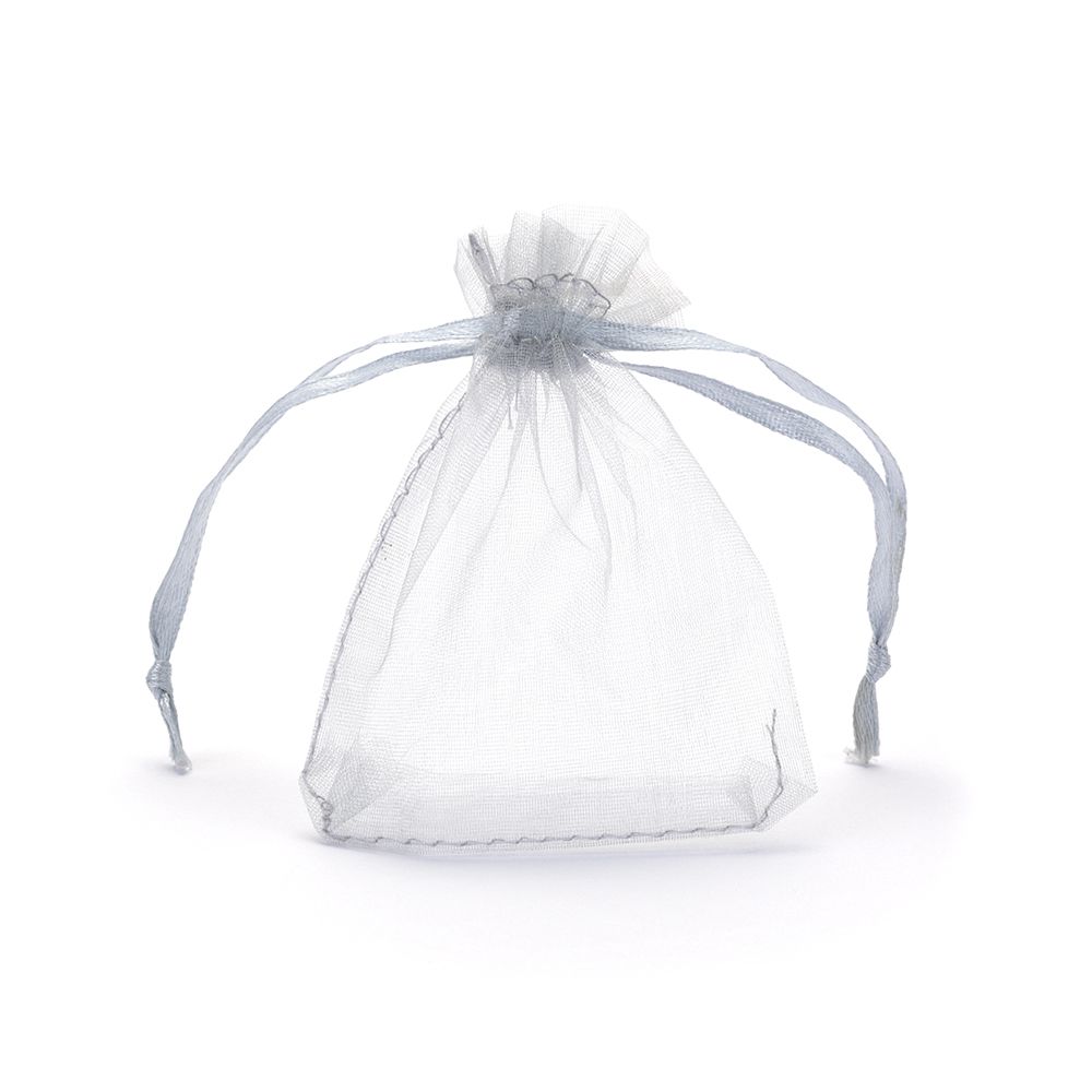 Small Silver Grey Organza Pouch With Ribbon Drawstring