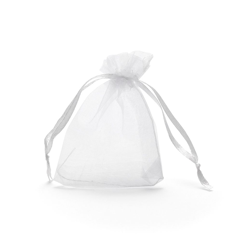 Small White Organza Pouch With Ribbon Drawstring