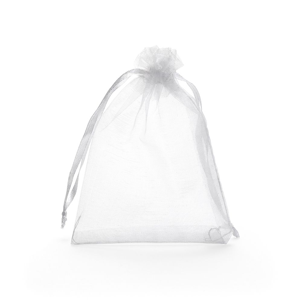 Medium White Organza Pouch With Ribbon Drawstring