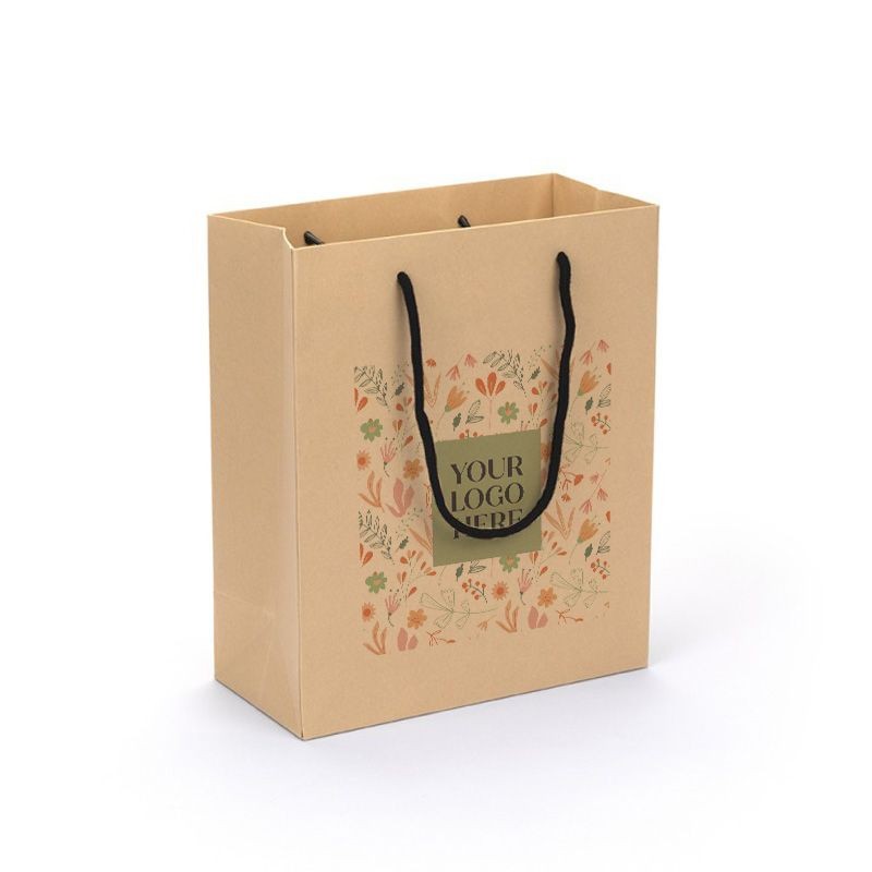 Digital Printed Large Portrait Kraft Brown Paper Gift Bag With Rope Handles